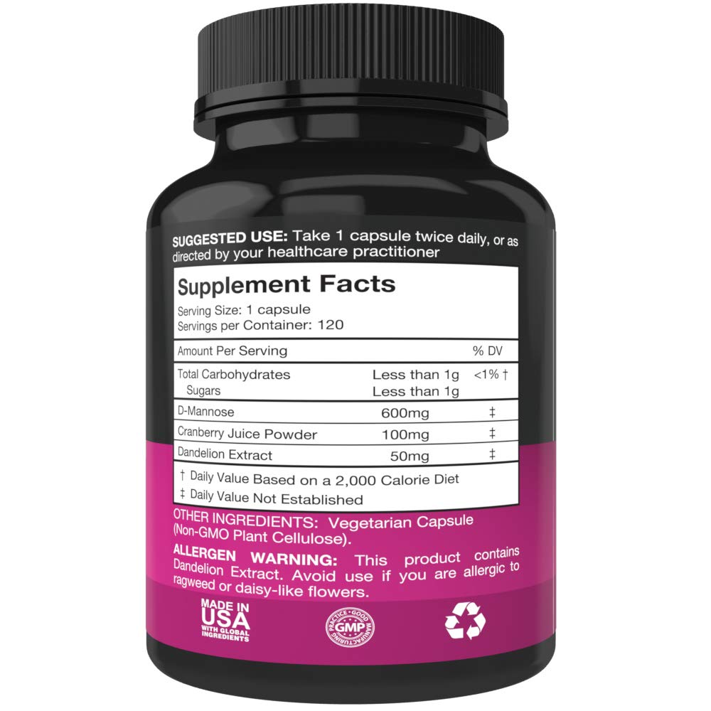 Purest Vantage D Mannose bottle shot for urinary tract support.