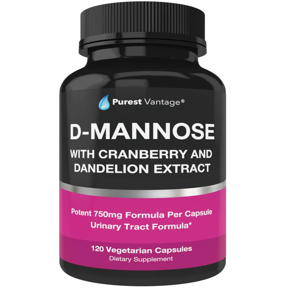 Purest Vantage D Mannose capsules close-up with cranberry for bladder support.