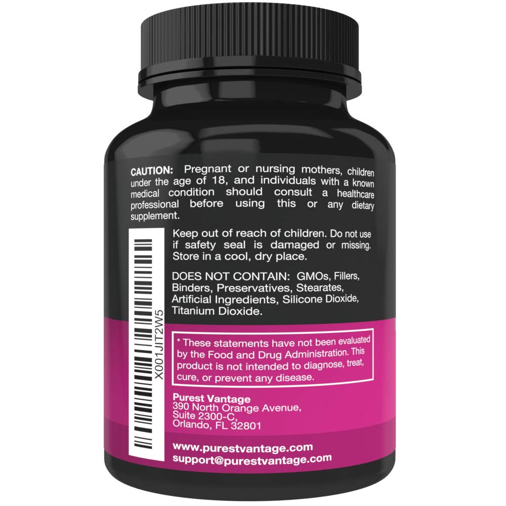 Purest Vantage D Mannose capsules on a spoon highlighting 600 mg per cap.