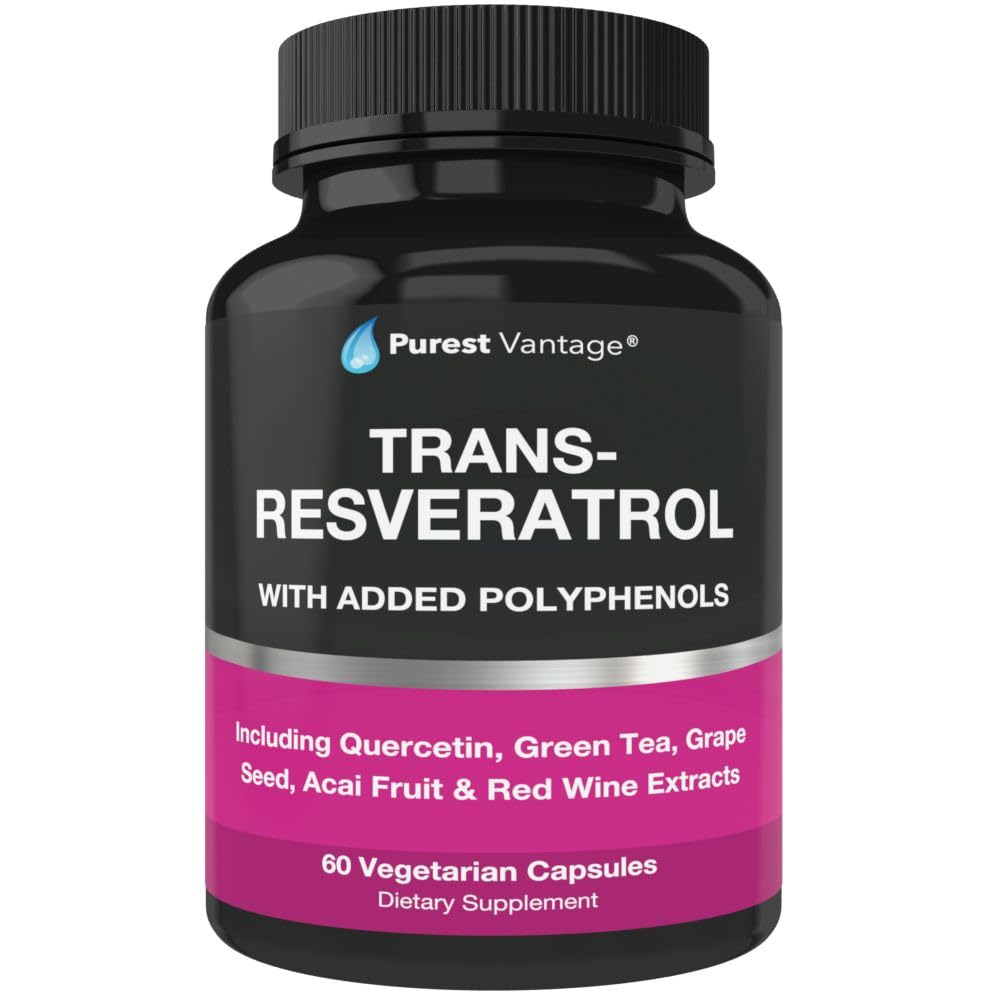 Purest Vantage Resveratrol bottle front for daily antioxidant support.