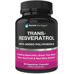 Purest Vantage Resveratrol bottle front for daily antioxidant support.