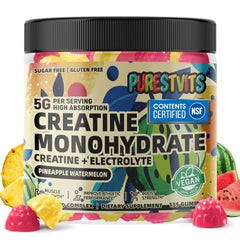 PURESTVITS Creatine Gummies bottle with pineapple-watermelon flavor for convenient workouts