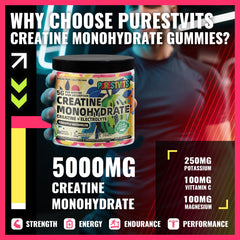 PURESTVITS Creatine Gummies pineapple-watermelon flavor close-up showing flavor appeal