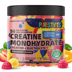 PURESTVITS Creatine Monohydrate Gummies bottle shown for easy energy support during workouts