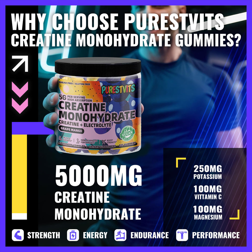 PURESTVITS Gummies serving display with three gummies for easy daily dosing.