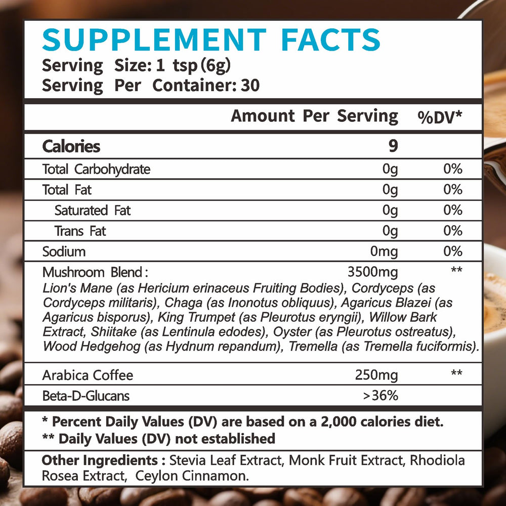Pureverve Mushroom Coffee bag highlighting premium 10-mushroom blend packaging.