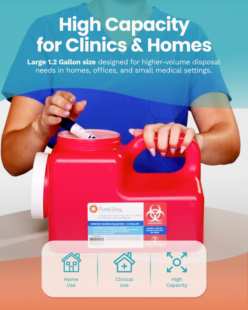 PureWay sharps container for home and professional use.