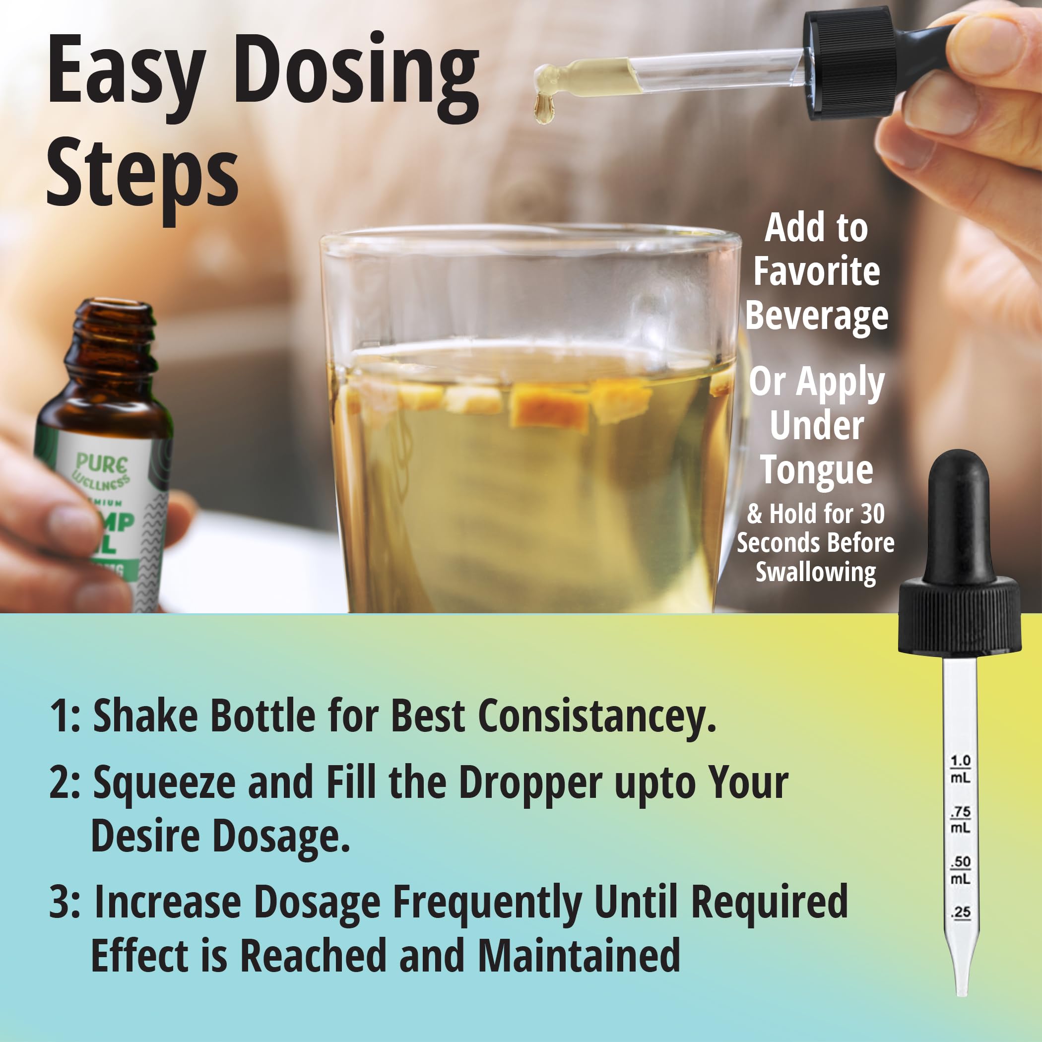 Pure Wellness Hemp Seed Oil bottle cap highlights third-party tested purity.