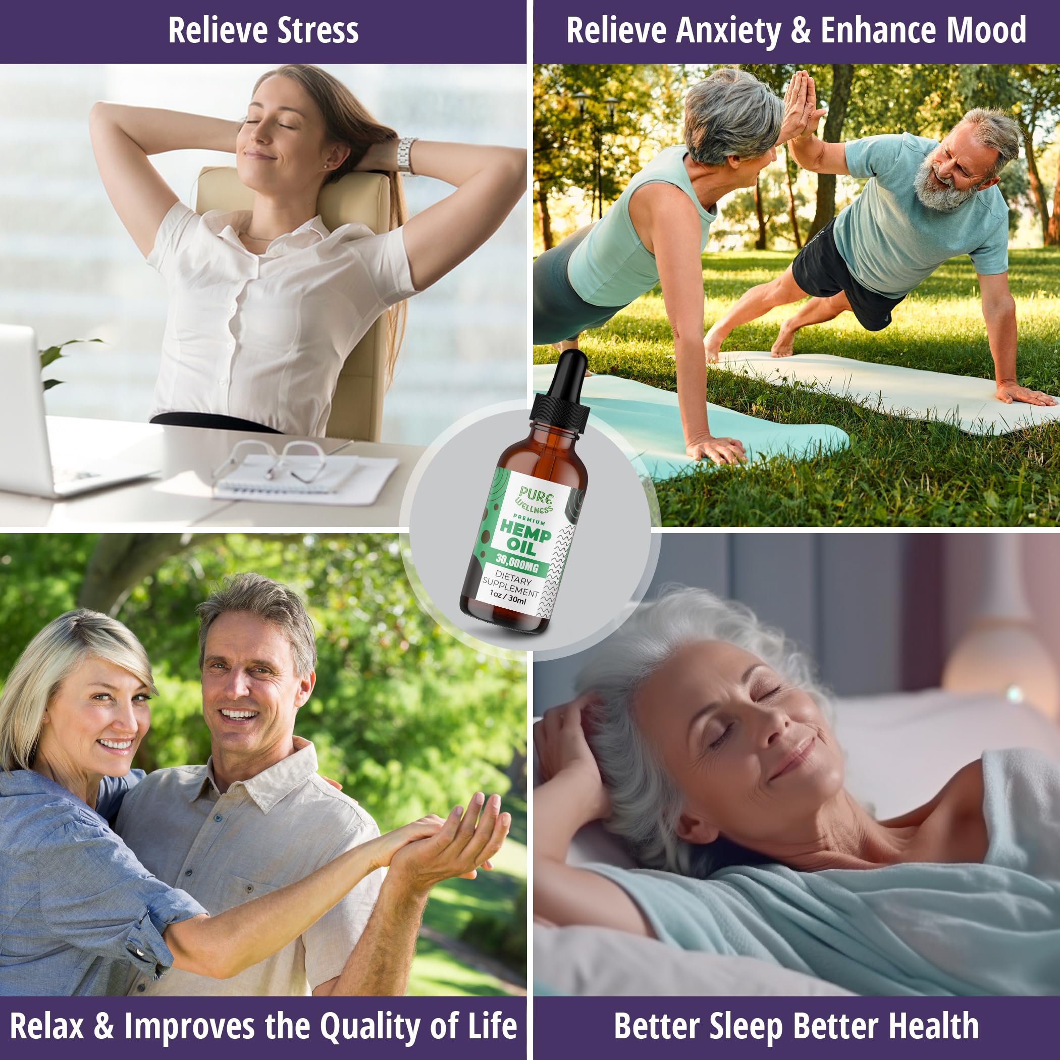 Pure Wellness Hemp Seed Oil pour captures easy daily dosing.
