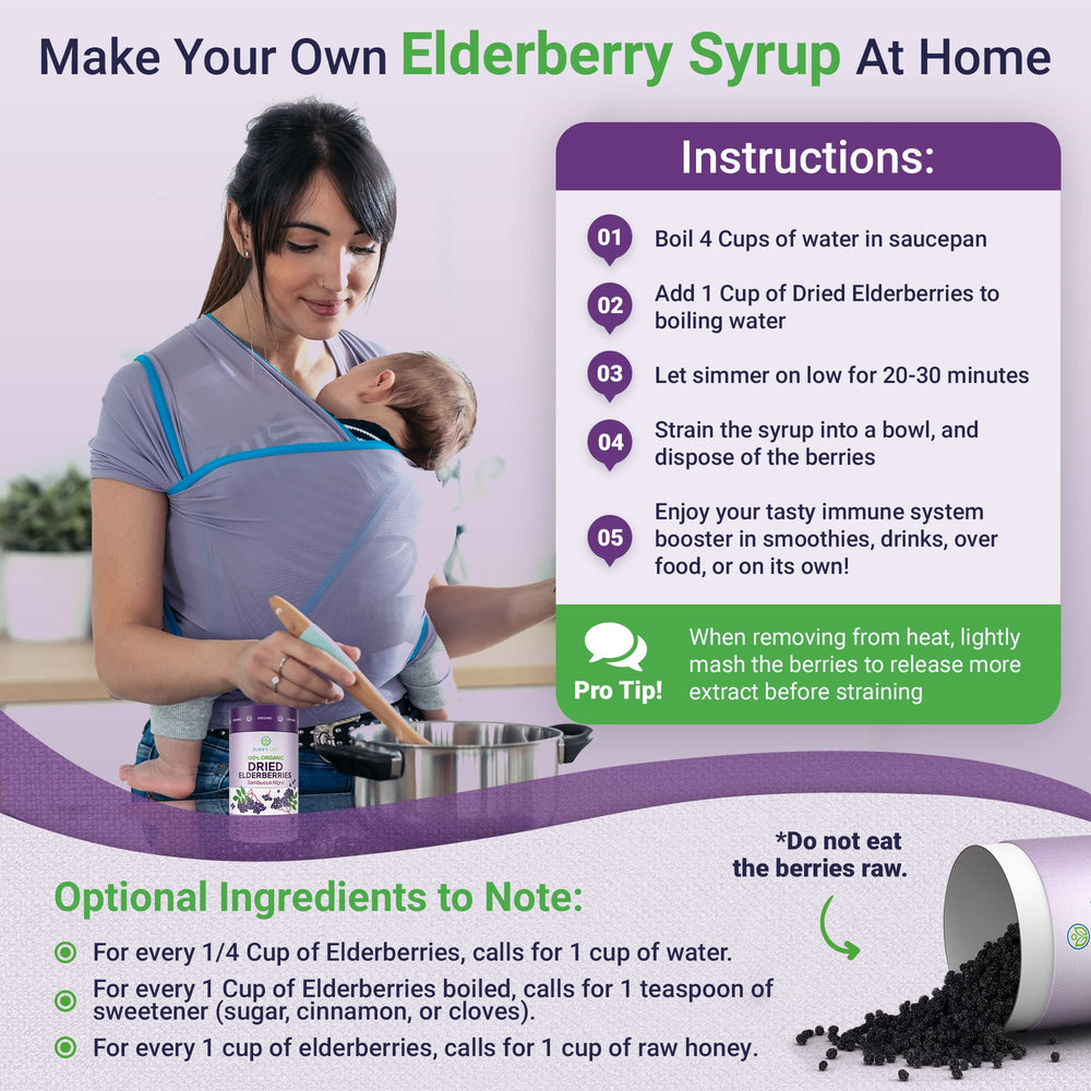Purify Life dried elderberries closeup with deep purple color and aroma