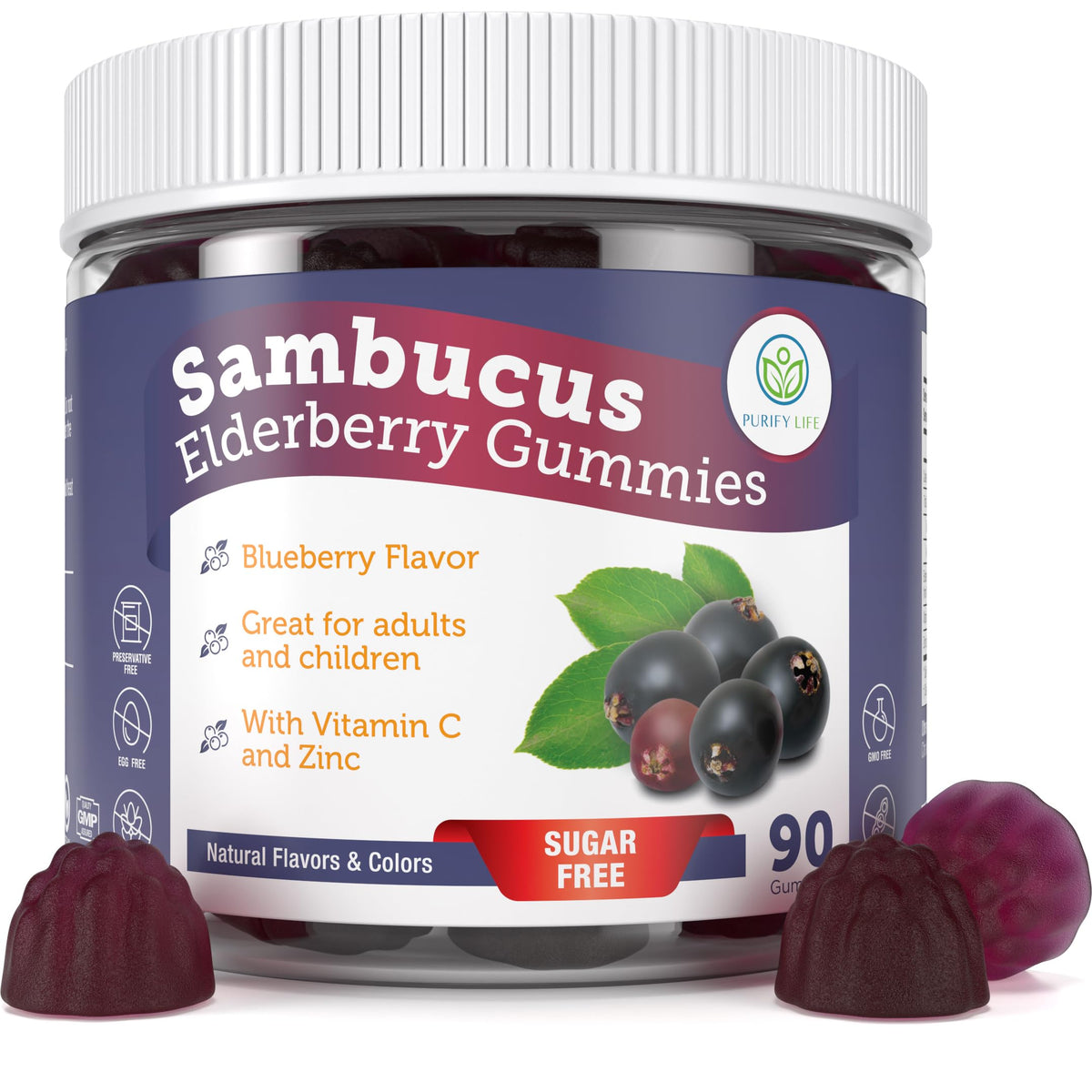 Purify Life elderberry gummies in blueberry flavor bottle for immune support