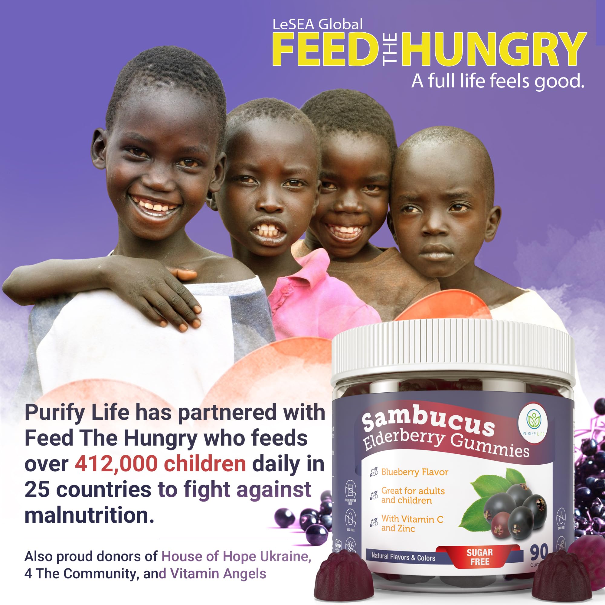 Purify Life naturally blueberry-flavored elderberry gummies for a tasty routine