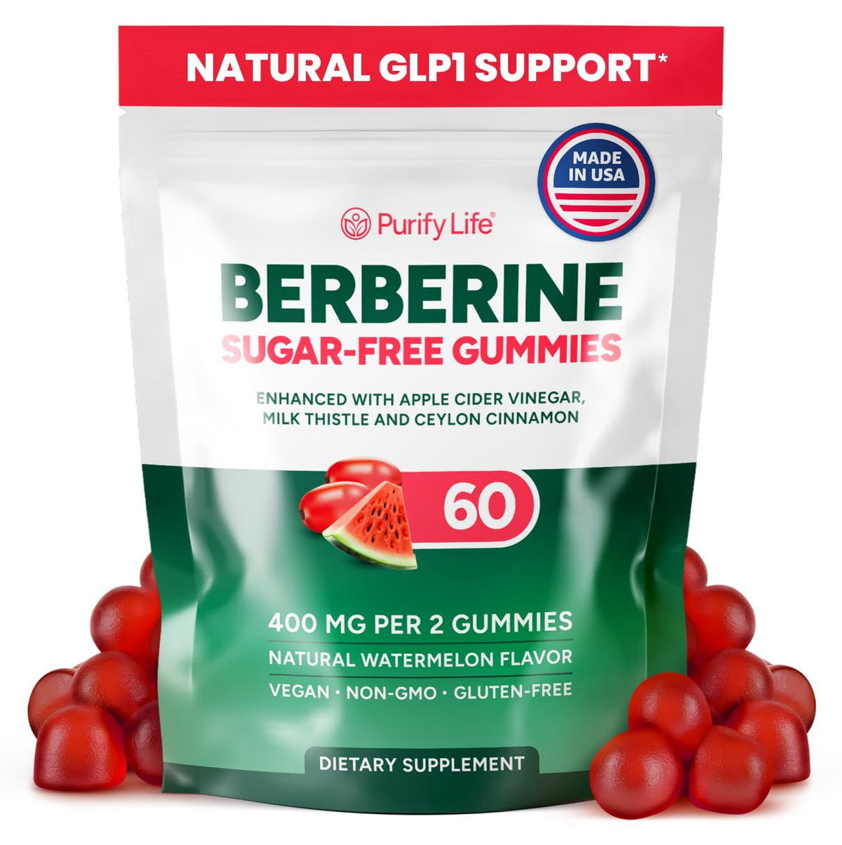 Purify Life GLP1 gummies bottle showing sugar-free convenience for daily use.