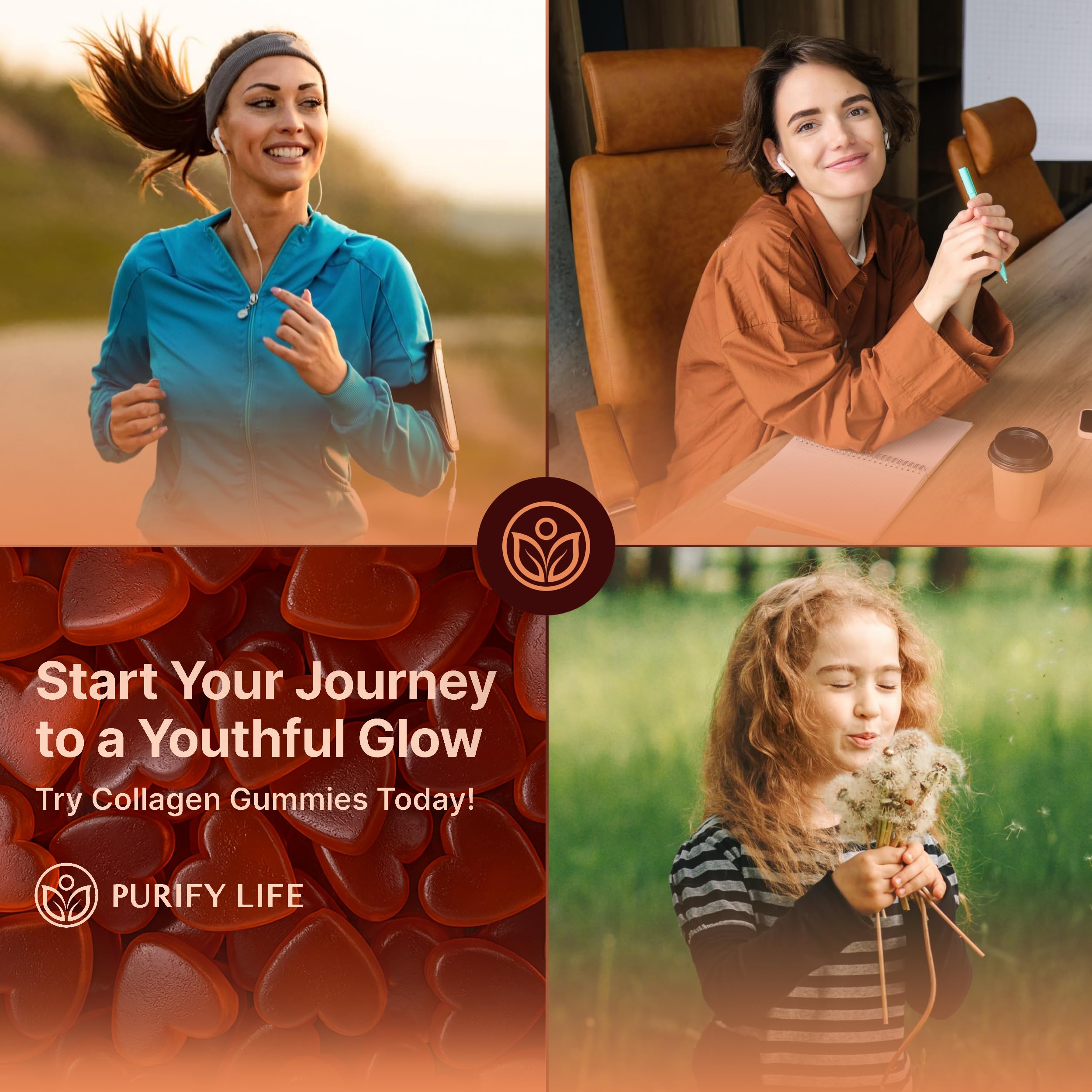 Purify Life gummies skin glow close-up suggesting pore-friendly look