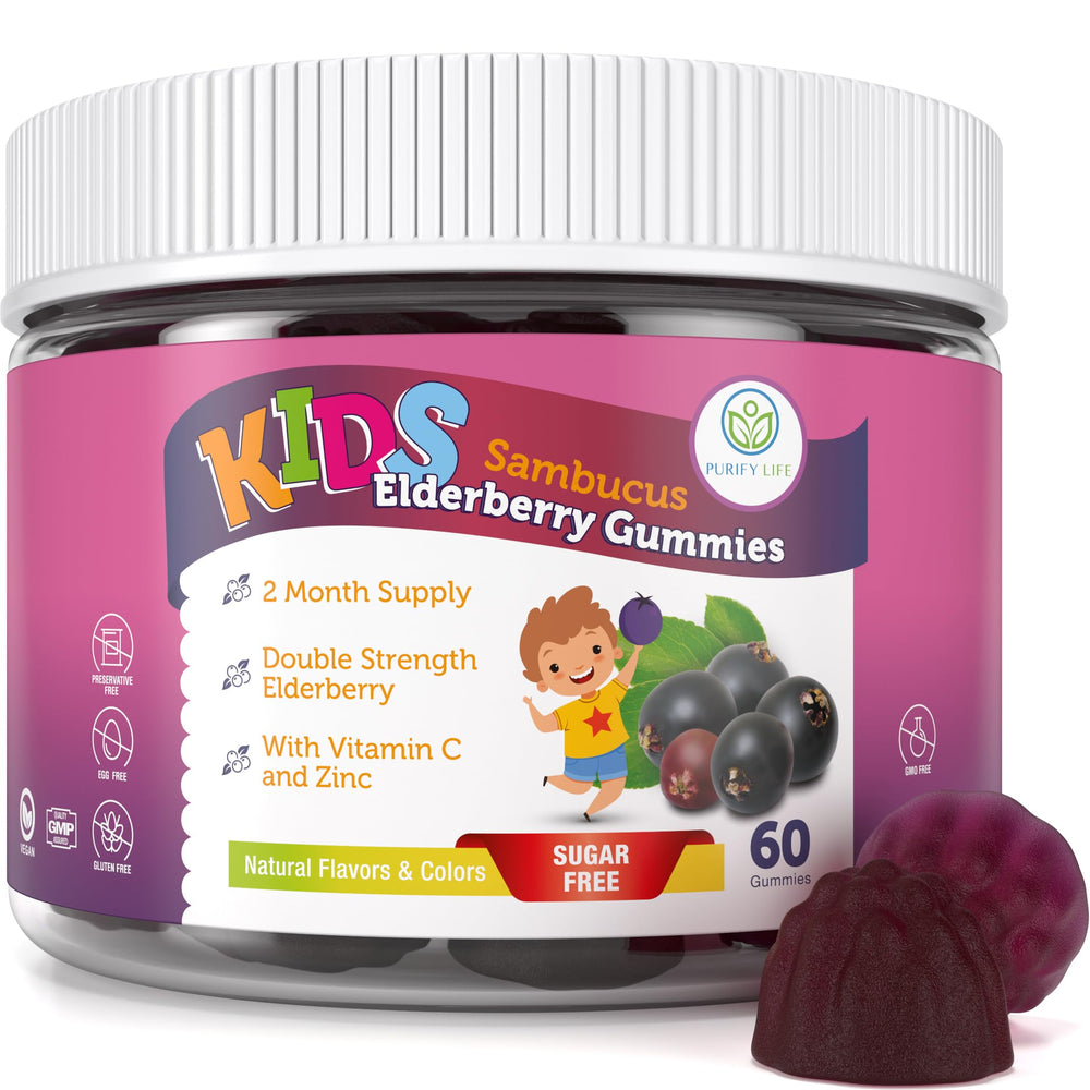 Purify Life Kids Elderberry Gummies bottle for convenient daily immune support.