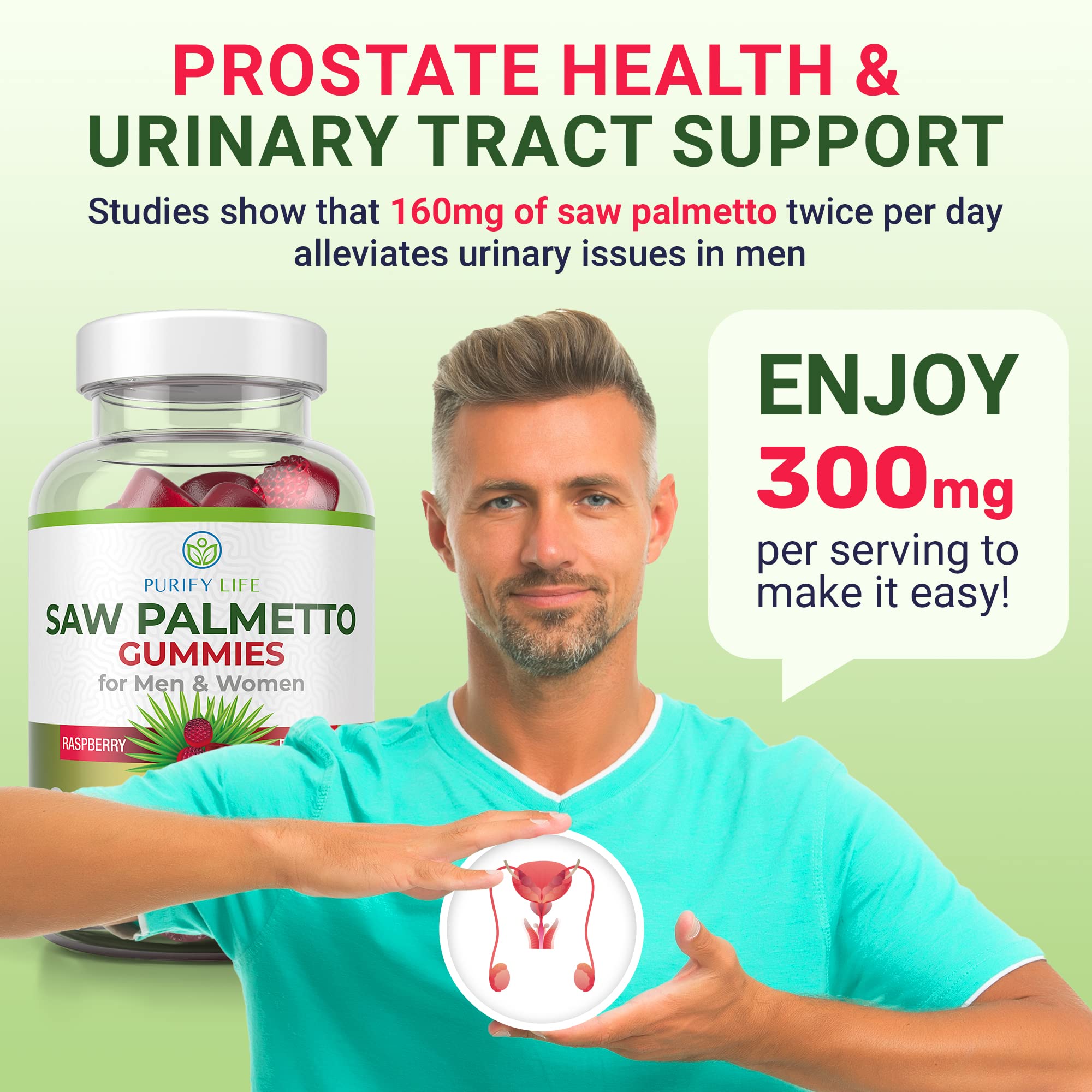 Purify Life Saw Palmetto Gummies pour demonstrates convenient daily dose.