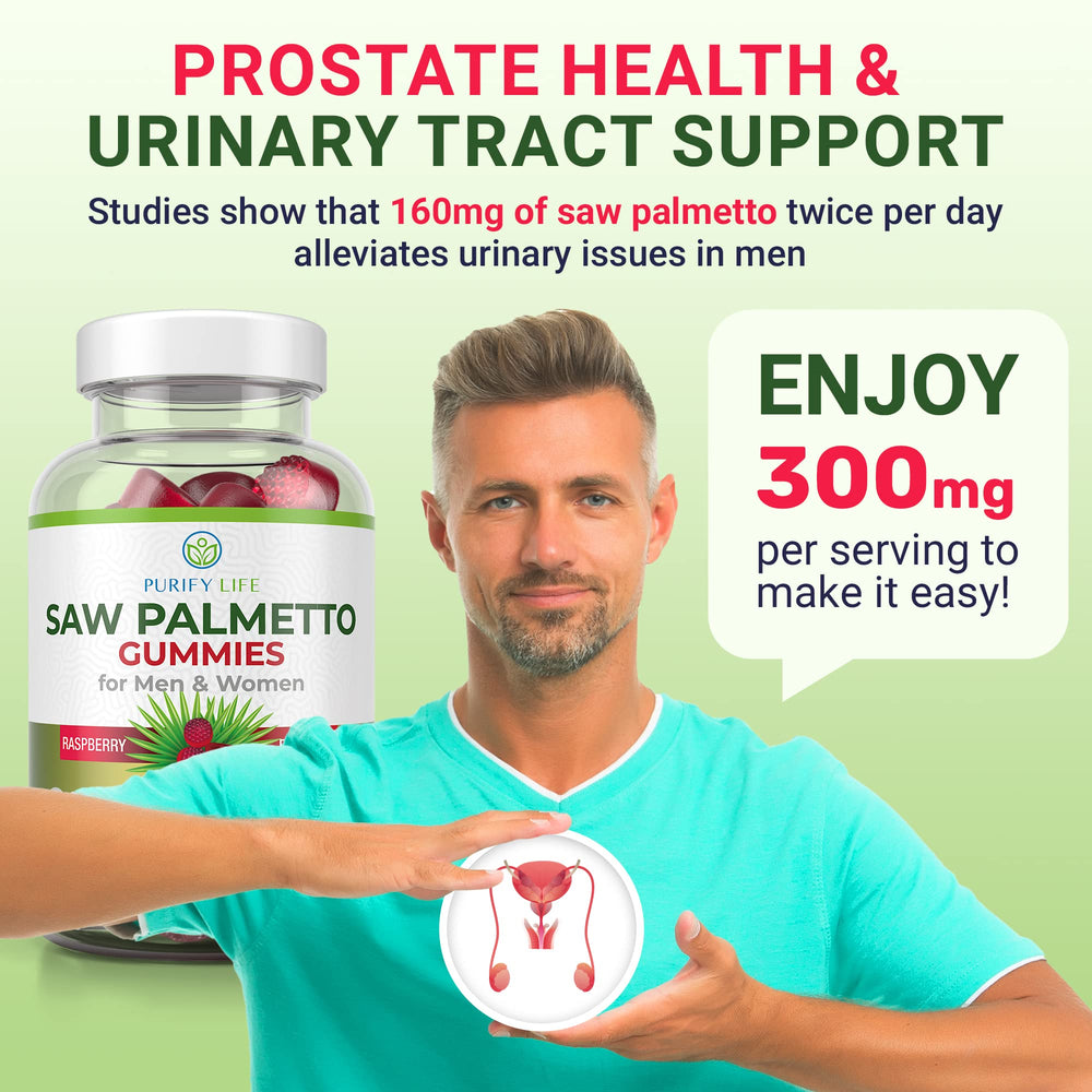 Purify Life Saw Palmetto Gummies pour demonstrates convenient daily dose.