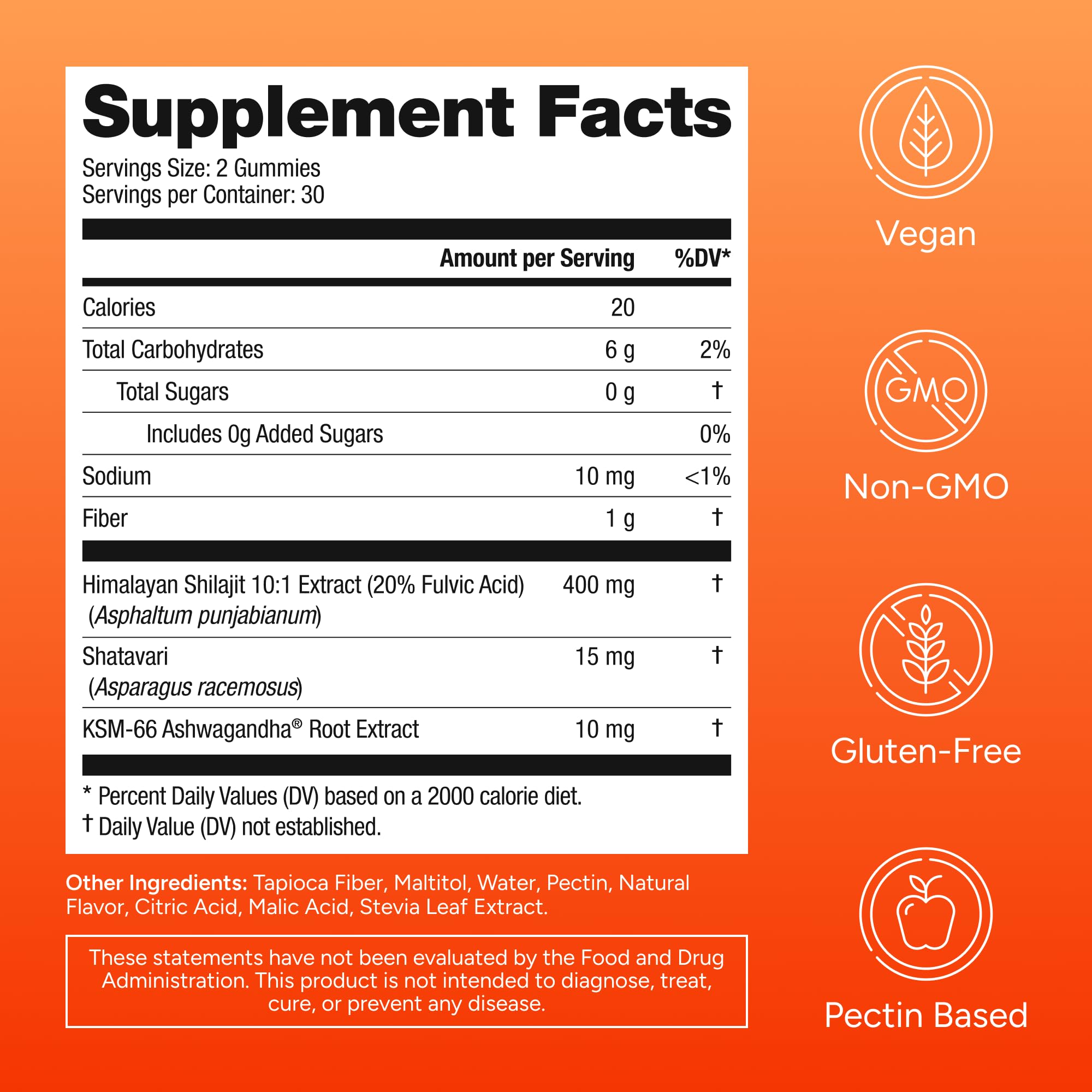 Purify Life ingredient panel highlights Shilajit, KSM-66 Ashwagandha, Shatavari