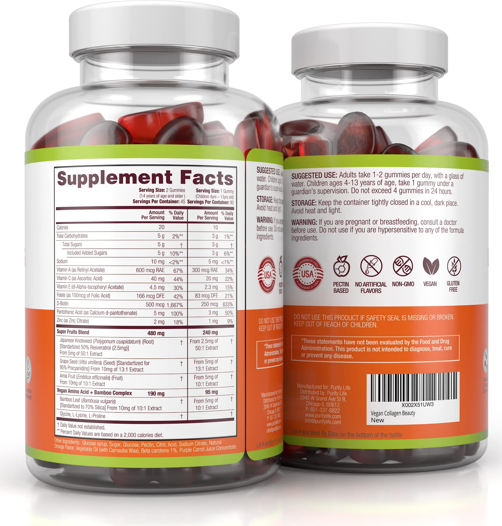 Purify Life Vegan Collagen Gummies bottle open for on-the-go routine.