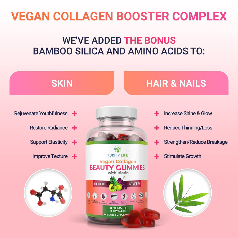 Purify Life Vegan Collagen Gummies closeup shows texture and color.