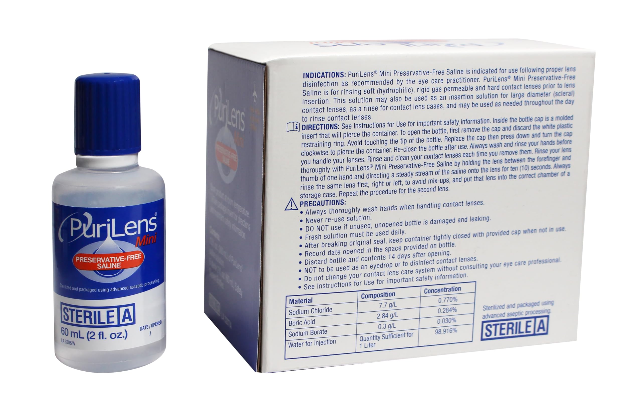 Purilens mini saline bottle pour depicts easy transfer for lens care