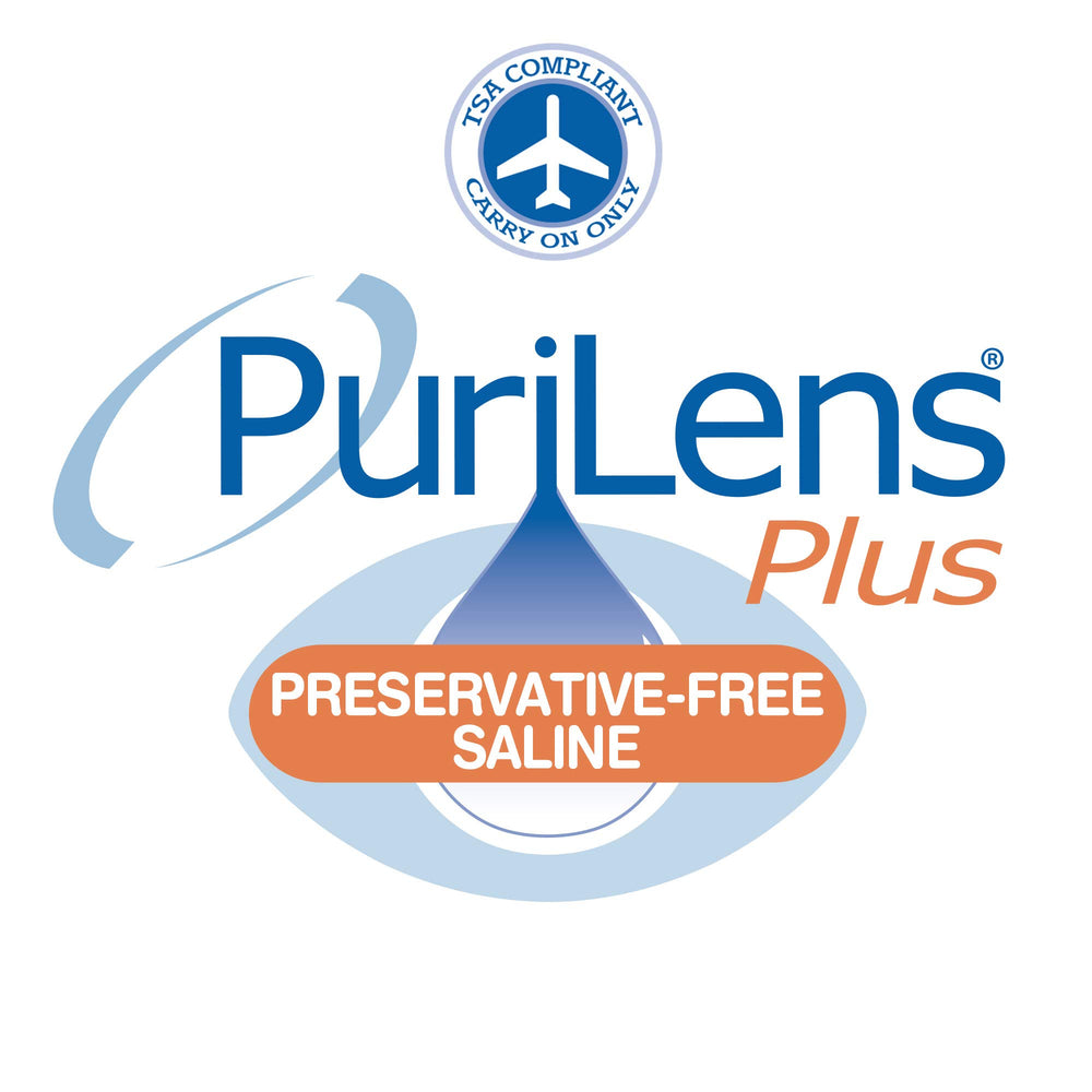 Purilens Plus eye-comfort scene emphasizing soothing saline.