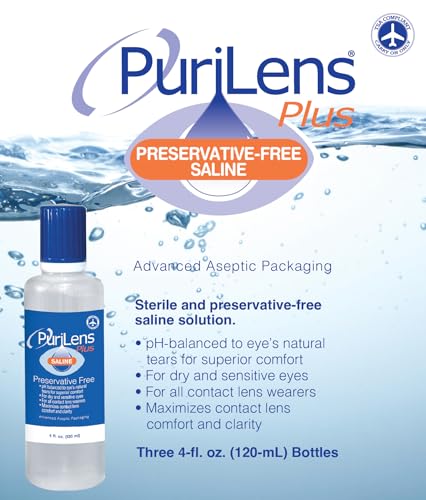 Purilens Plus label close-up highlighting purity for sensitive eyes.