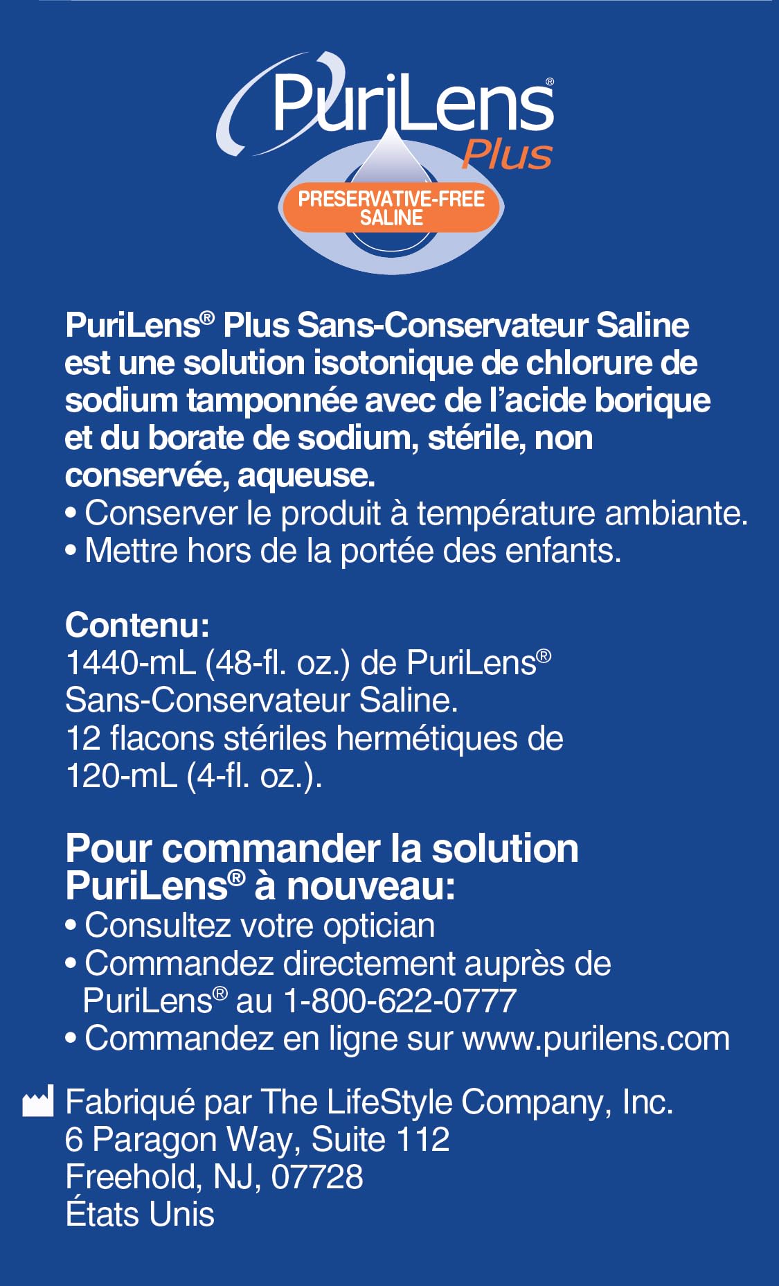 Purilens Plus made in the USA packaging label on front