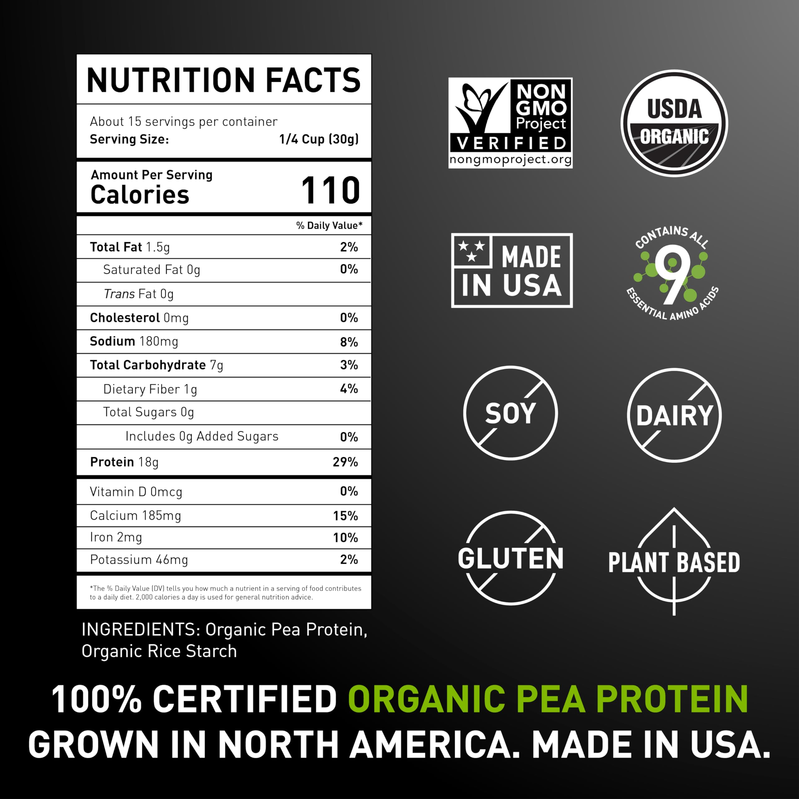 PURIS Organic Pea Protein Crisps ingredient view highlighting pea protein isolate