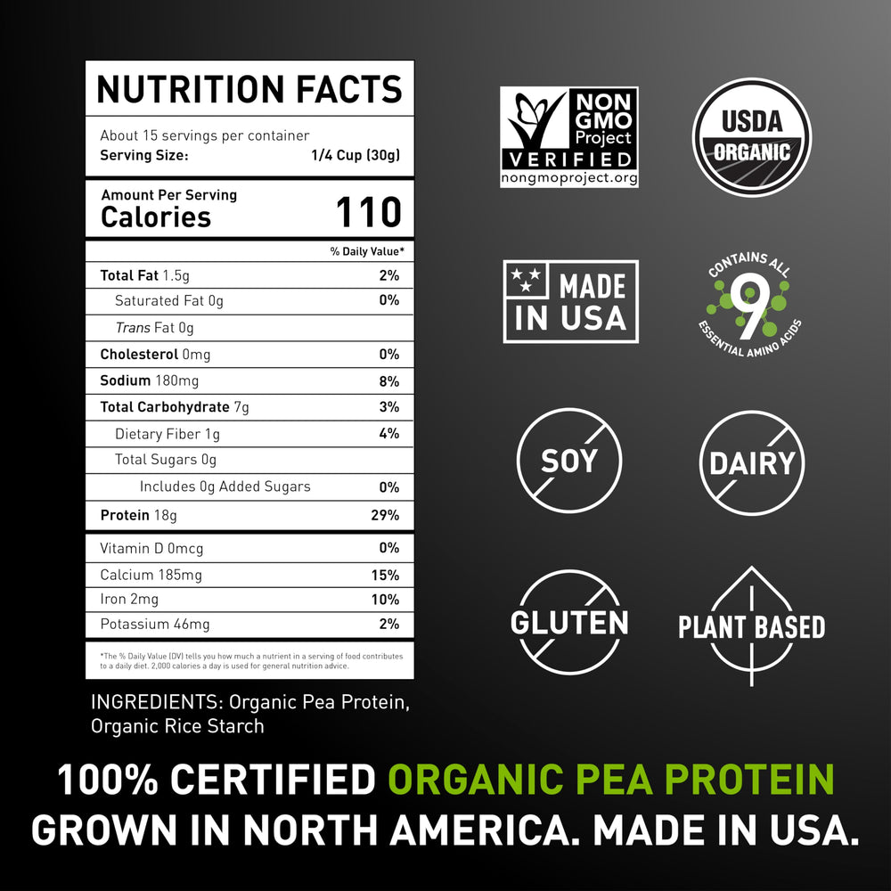 PURIS Organic Pea Protein Crisps ingredient view highlighting pea protein isolate