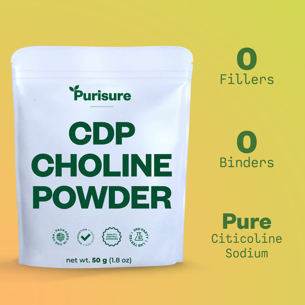 Purisure CDP Choline Powder dispensing scoop ready for portioning.