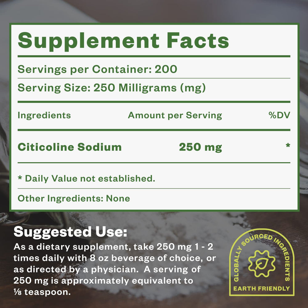 Purisure CDP Choline Powder ingredients chart communicates purity.