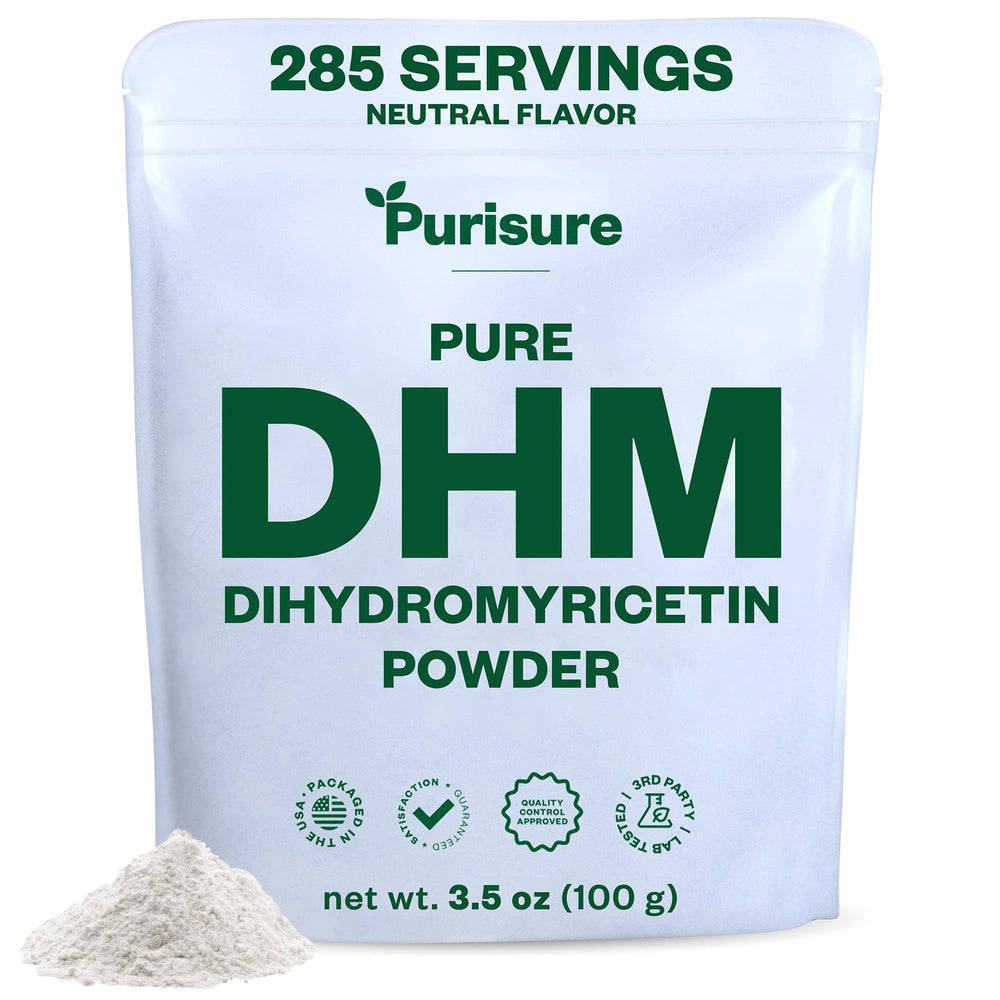 Purisure DHM powder bottle front, signaling premium daily wellness.