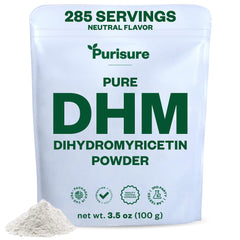 Purisure DHM powder bottle front, signaling premium daily wellness.
