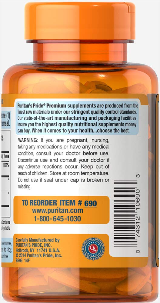 Puritan's Pride 100-count packaging shown for convenient daily supplementation.