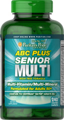 Puritan's Pride ABC Plus senior multivitamin bottle close-up for daily senior nutrition
