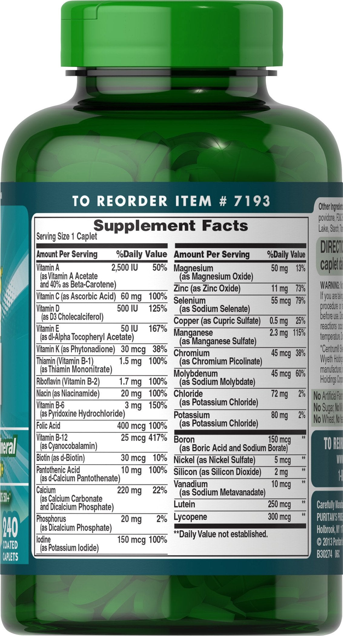 Puritan's Pride ABC Plus packaging front view for adults over 50 routine