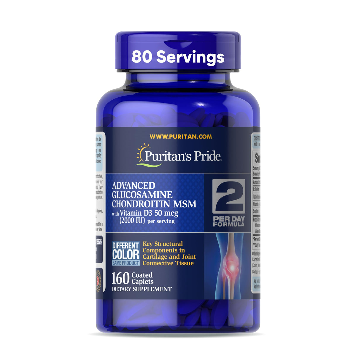 Puritan's Pride Advanced Glucosamine bottle front showcases joint support formula.