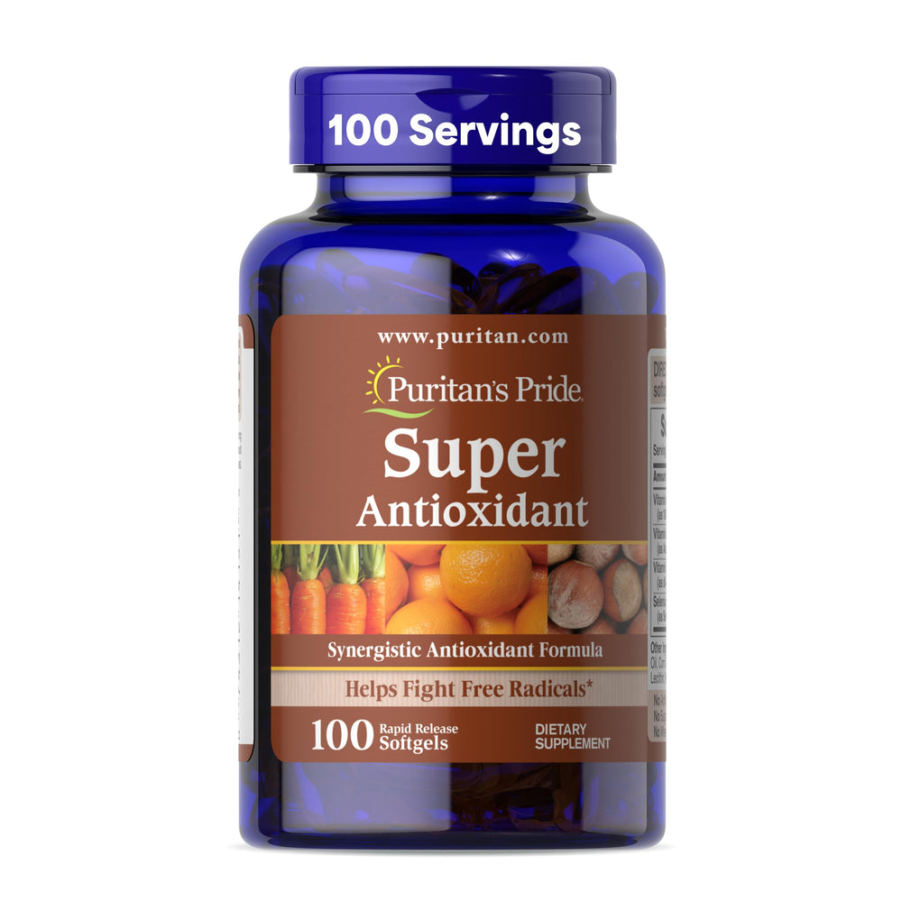 Puritan's Pride antioxidant bottle front for daily oxidative stress support.