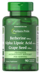 Puritan's Pride Berberine-ALA-Grape Seed bottle front supports daily antioxidant wellness