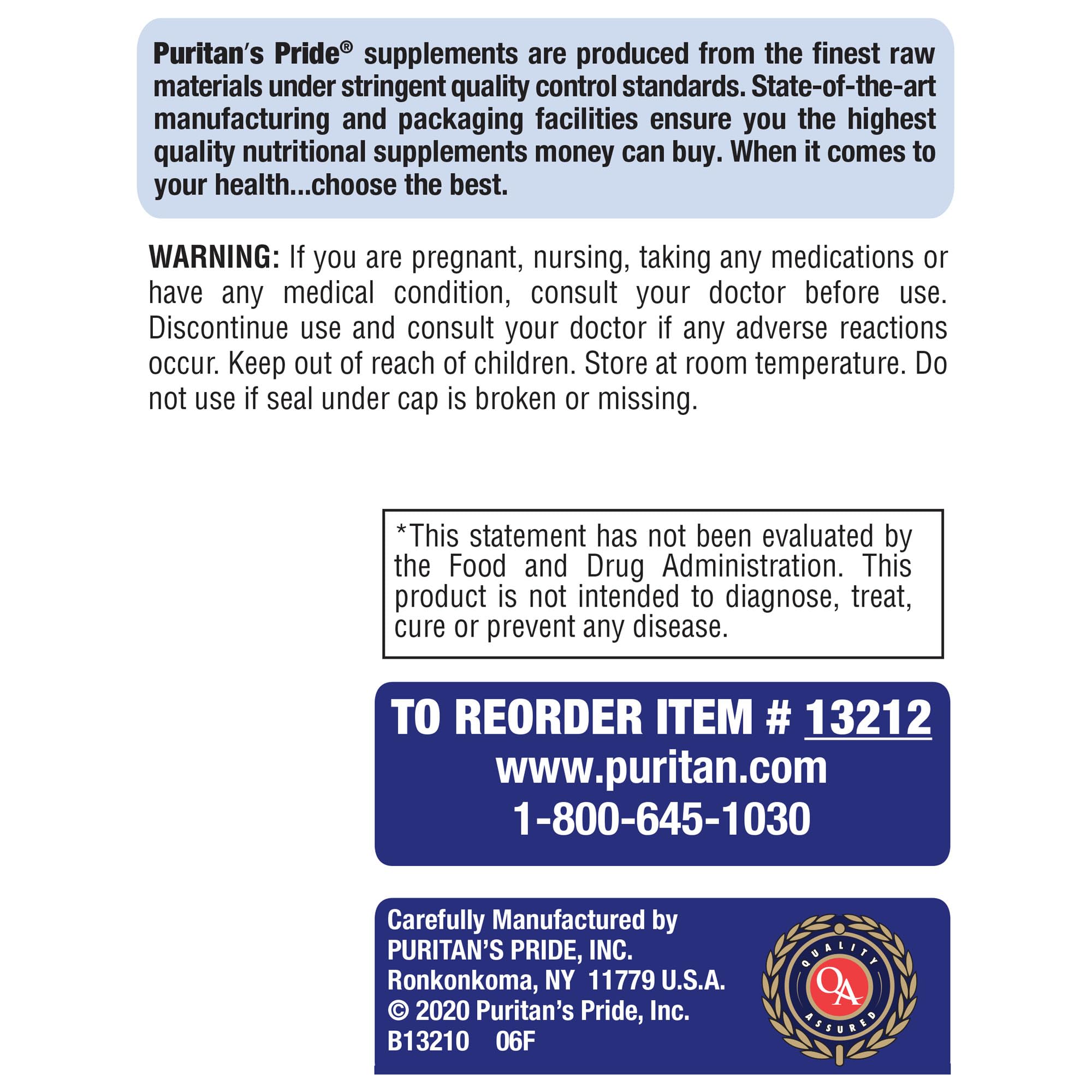 Puritan's Pride brand label shot reinforcing trusted supplement quality