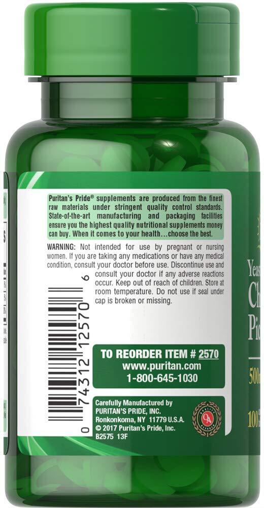 Puritan's Pride Chromium Picolinate 100-count box keeps your supplement supply organized.