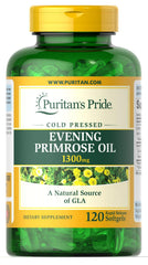 Puritan's Pride Evening Primrose Oil 1300 mg softgel bottle for daily wellness support.