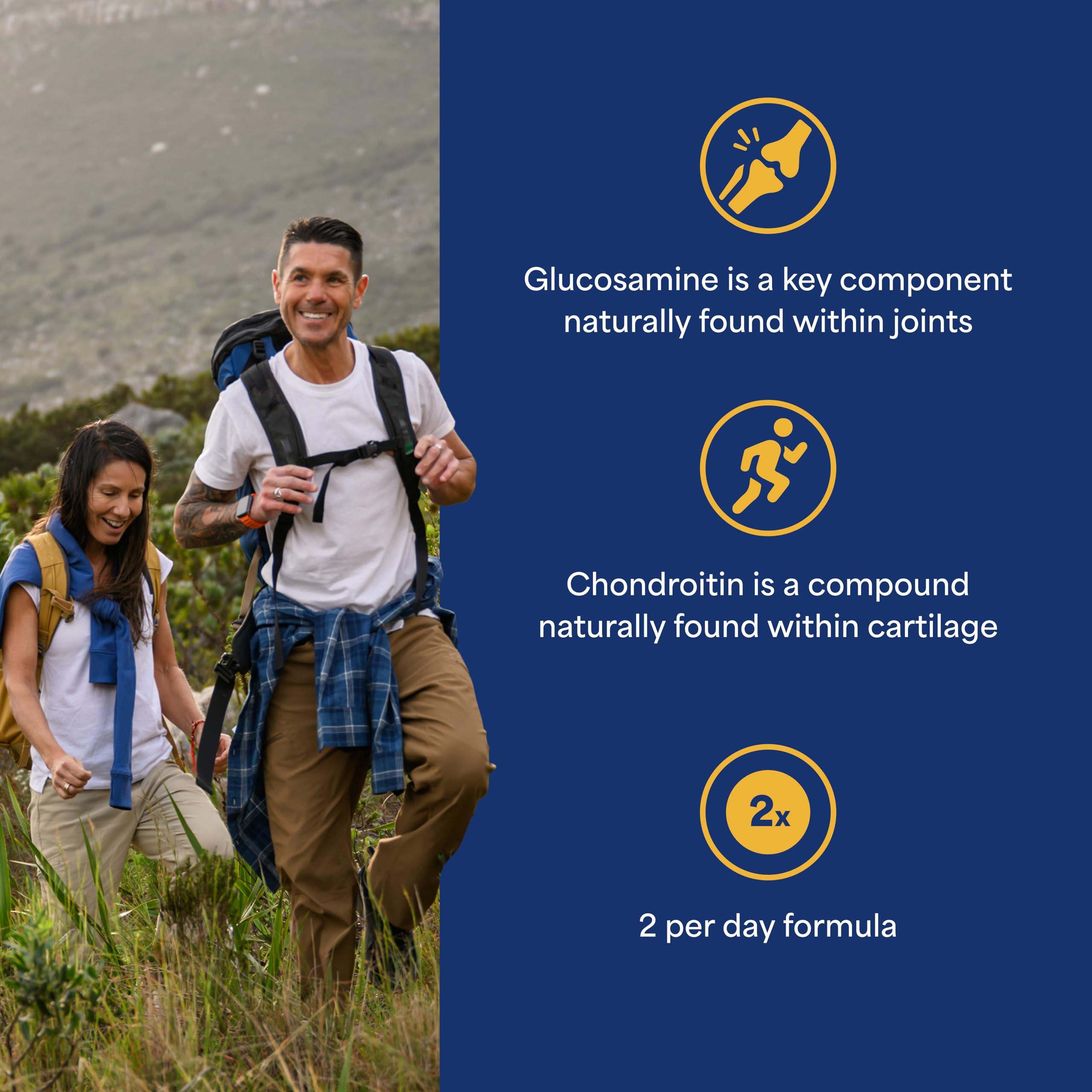 Puritan's Pride Glucosamine Chondroitin MSM bottle with packaging highlights six-month supply.