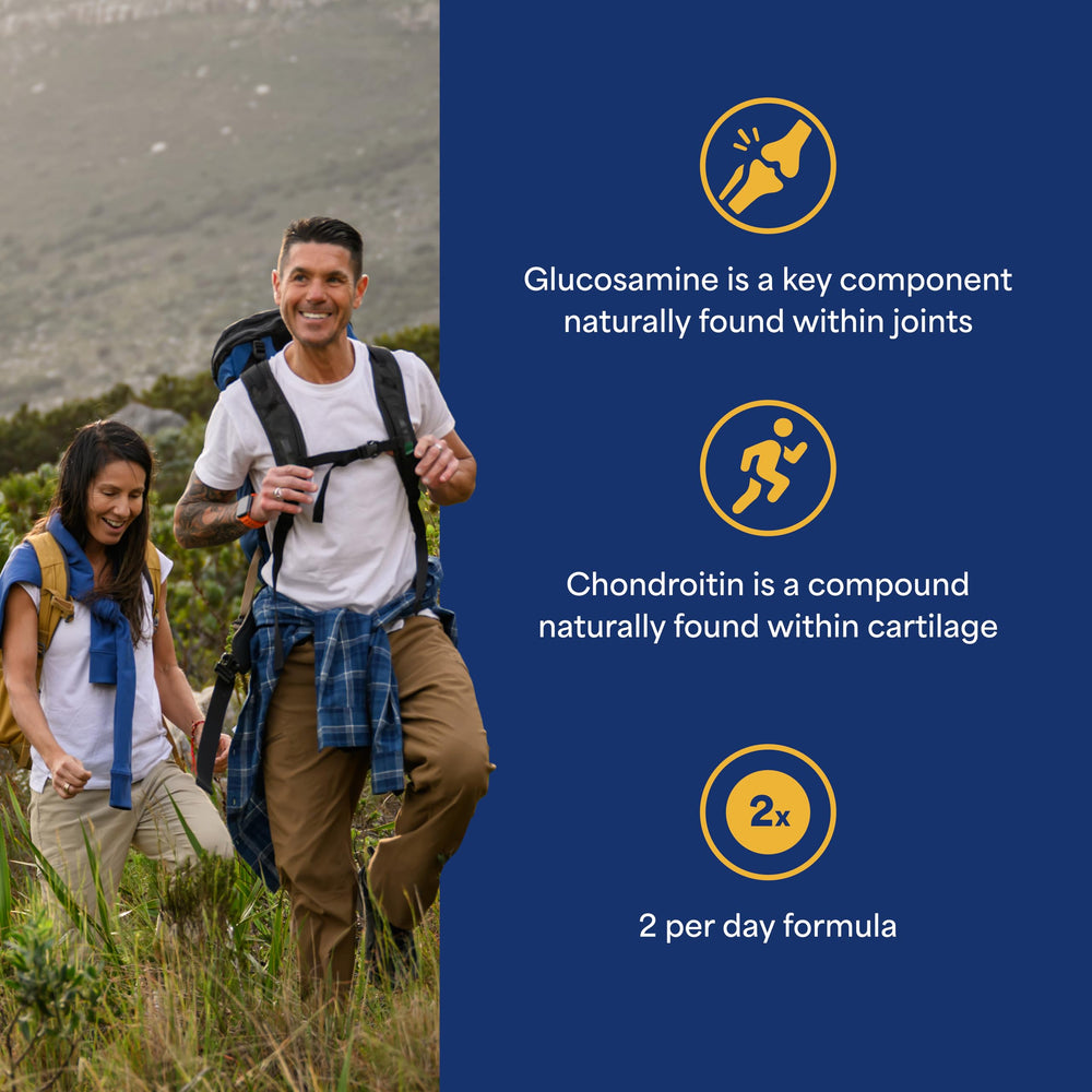 Puritan's Pride Glucosamine Chondroitin MSM bottle with packaging highlights six-month supply.