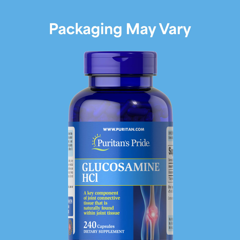 Puritan's Pride glucosamine HCI capsules for easy daily supplementation.