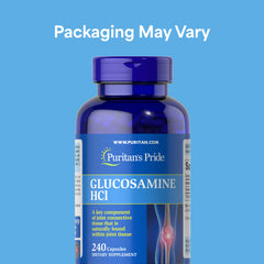 Puritan's Pride glucosamine HCI capsules for easy daily supplementation.