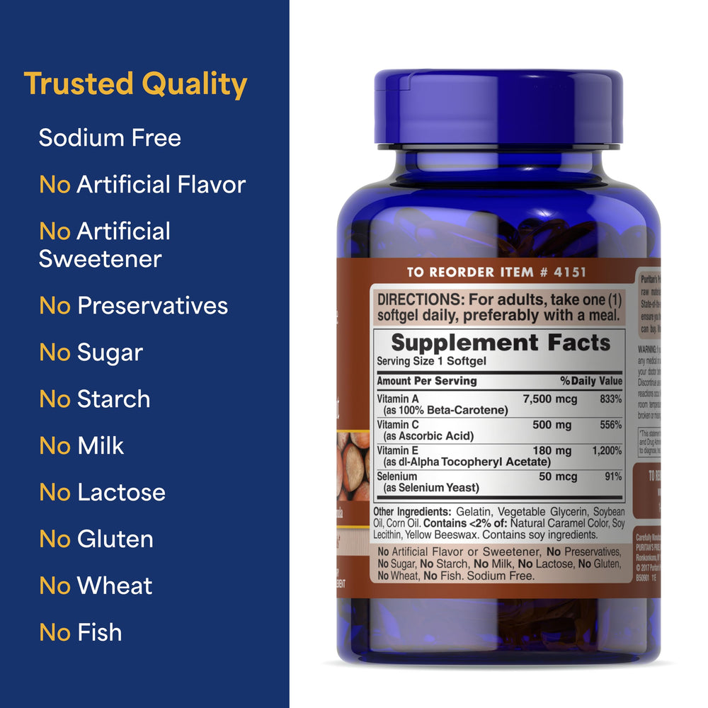 Puritan's Pride label closeup emphasizes quality and purity.