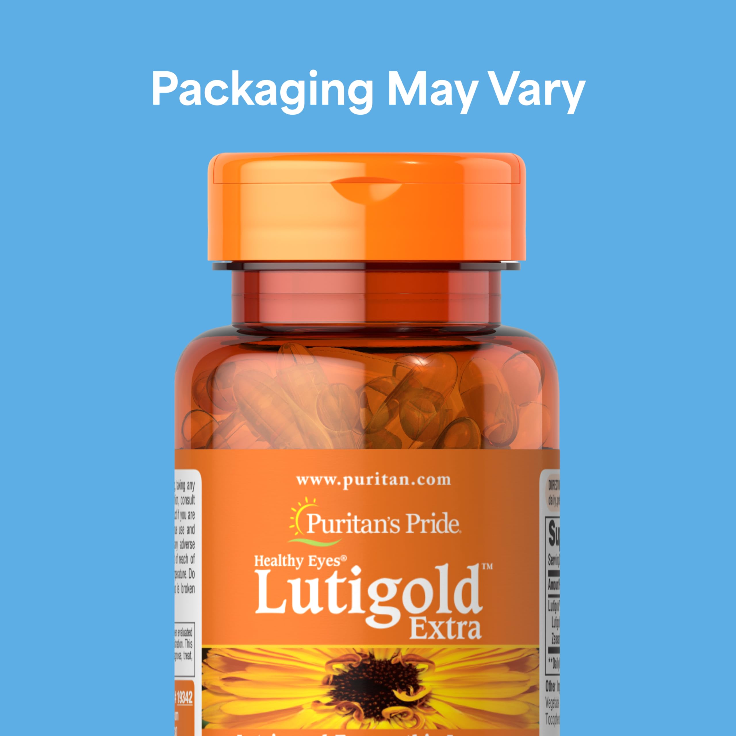 Puritan's Pride Lutigold bottle cap demonstrating easy-open design for daily use.