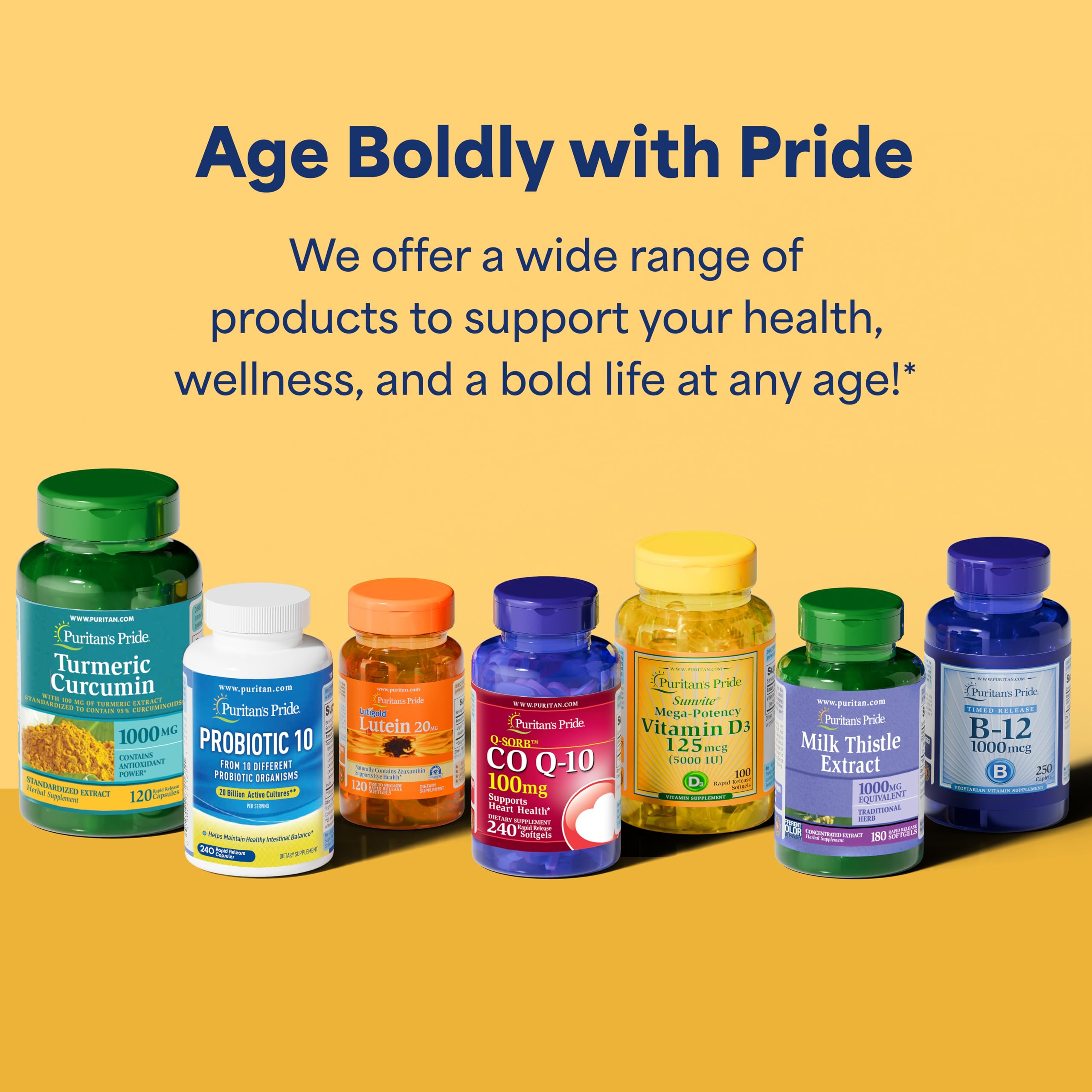 Puritan's Pride Lutigold bottle side view emphasizes compact shape.